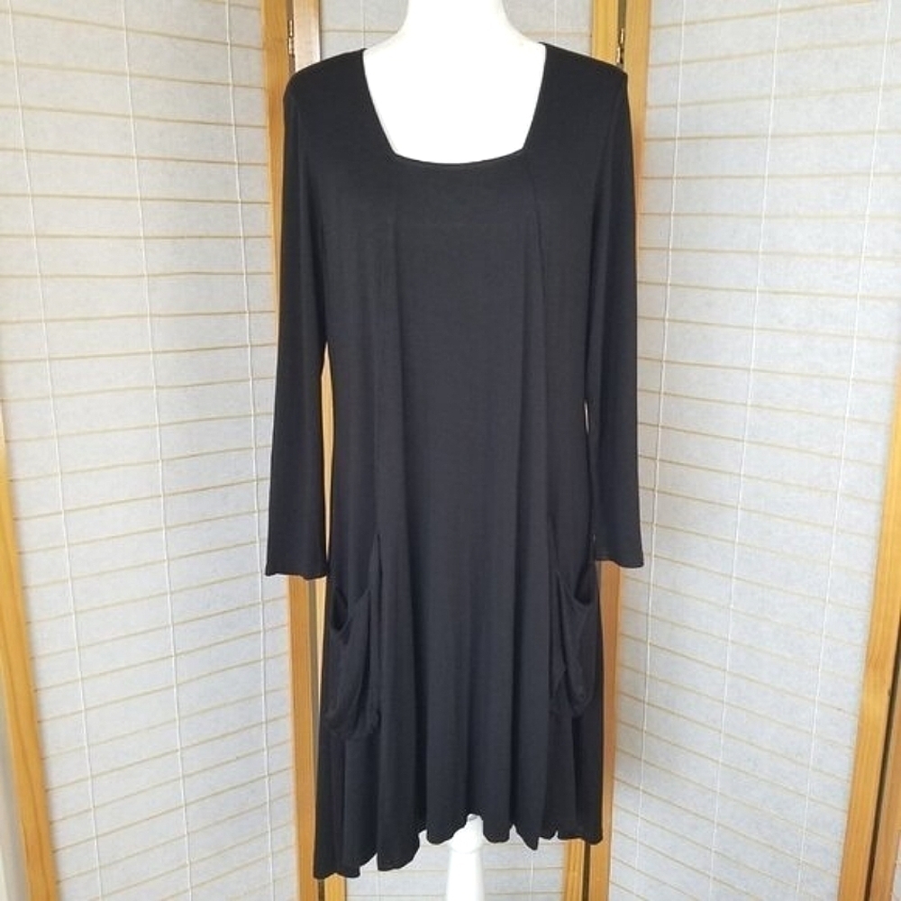 Taylor Black Midi Dress Size Medium Long Sleeves Pockets Lagenlook Canada